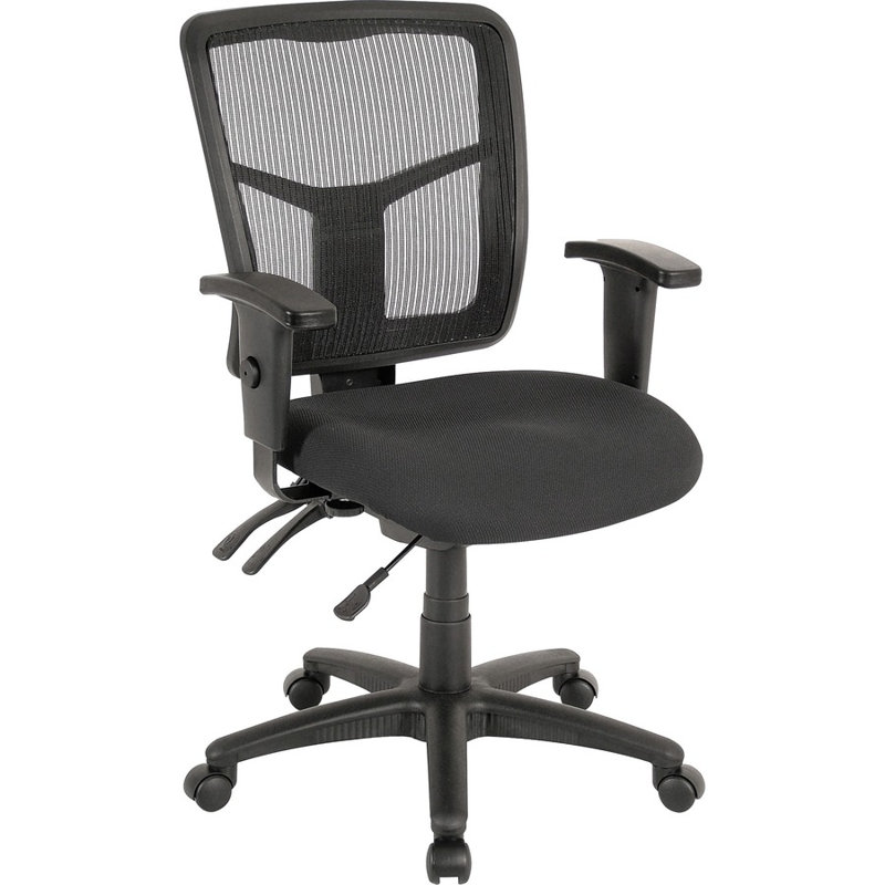 Chaise de direction Lorell ErgoMesh Series en maille, dossier mi-haut - Assise noire - Tissu - Dossier noir - Piètement à 5 branches - 1 unité