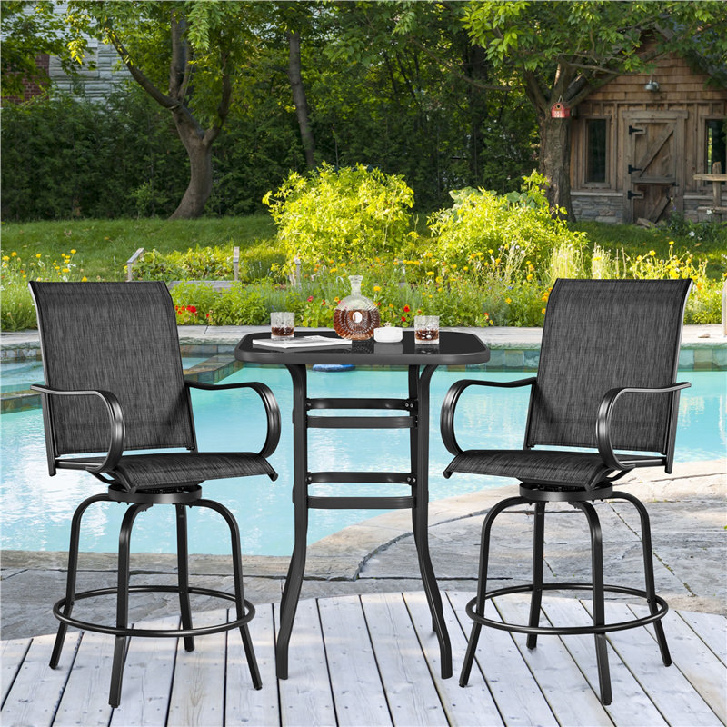 Diez Iron Outdoor 28.5'' Bar Stool, Black, Black