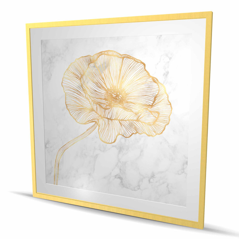 Golden Poppy Flower Print - Framed Matted Bedroom Decor