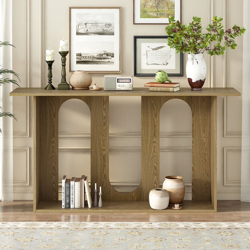 Console moderne et courbée en placage de frêne avec tablette, convenant au vestibule, au couloir, au vestibule, au couloir et au couloir