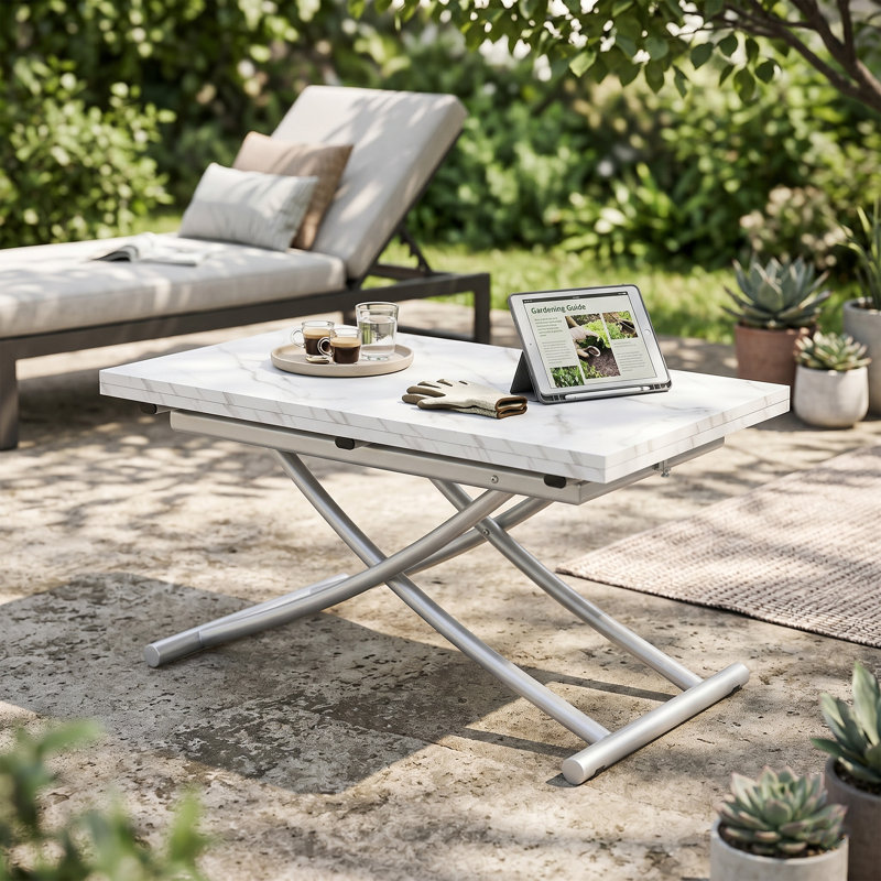 Space-Saving Dining Table for 4 with Adjustable Height & Foldable Top – Modern Expandable Kitchen Table with Metal Base, Multifunctional for Small Spaces