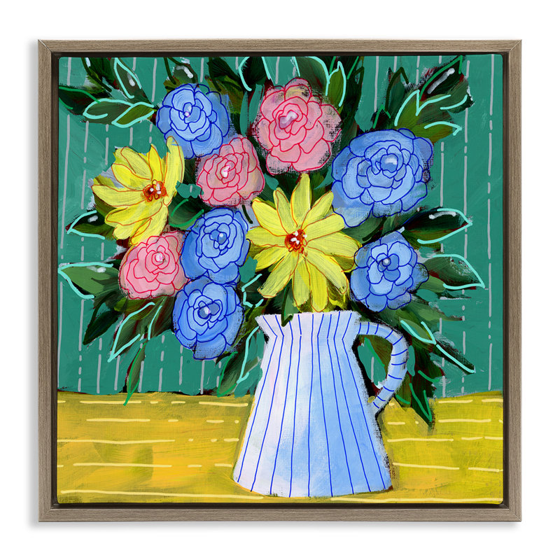 «Bright Pop Bouquet» par Regina Moore, Cadre flottant orme Montalcino, H 18 po x l 18 po