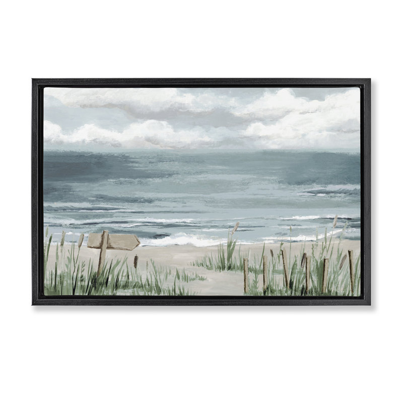 Art mural sur toile flottant Sprouting Beach Grasses, H 17 po x l 25 po, Cadre flottant noir de jais