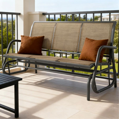 Balancelle de véranda avec 3 sièges, banc de patio extérieur pour 3 personnes, tissu en filet respirant, structure en métal