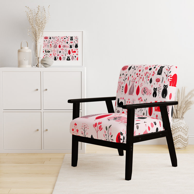 Chaise à accoudoirs décontractée rembourrée Minimalist Forest Animal, Rouge / pêche, Noir