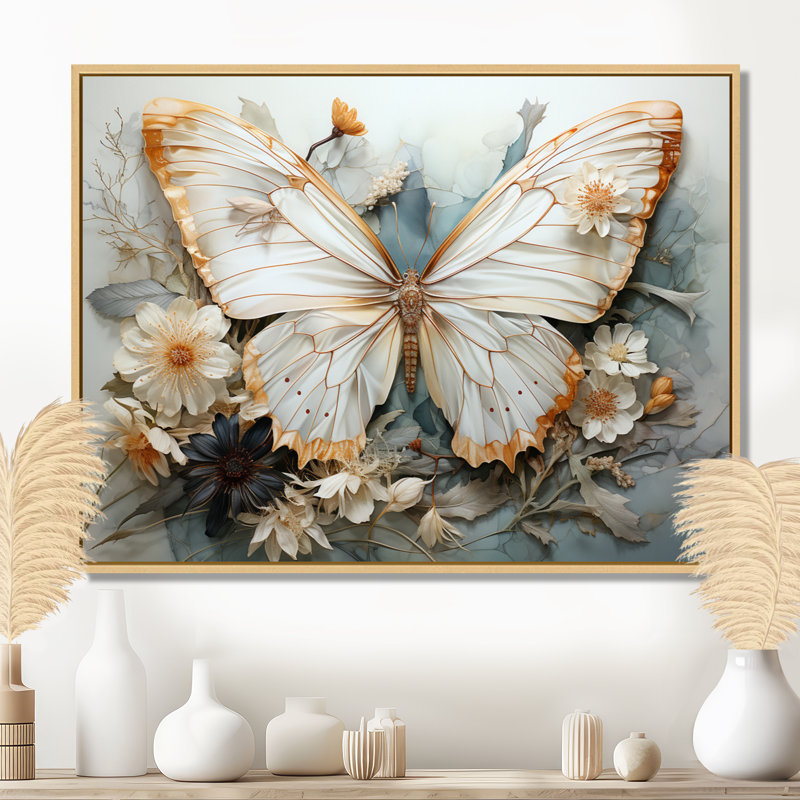 «Bisson White Gray Butterfly», reproduction sur toile encadrée, Toile tendue, H 34 po x l 44 po, Sans cadre