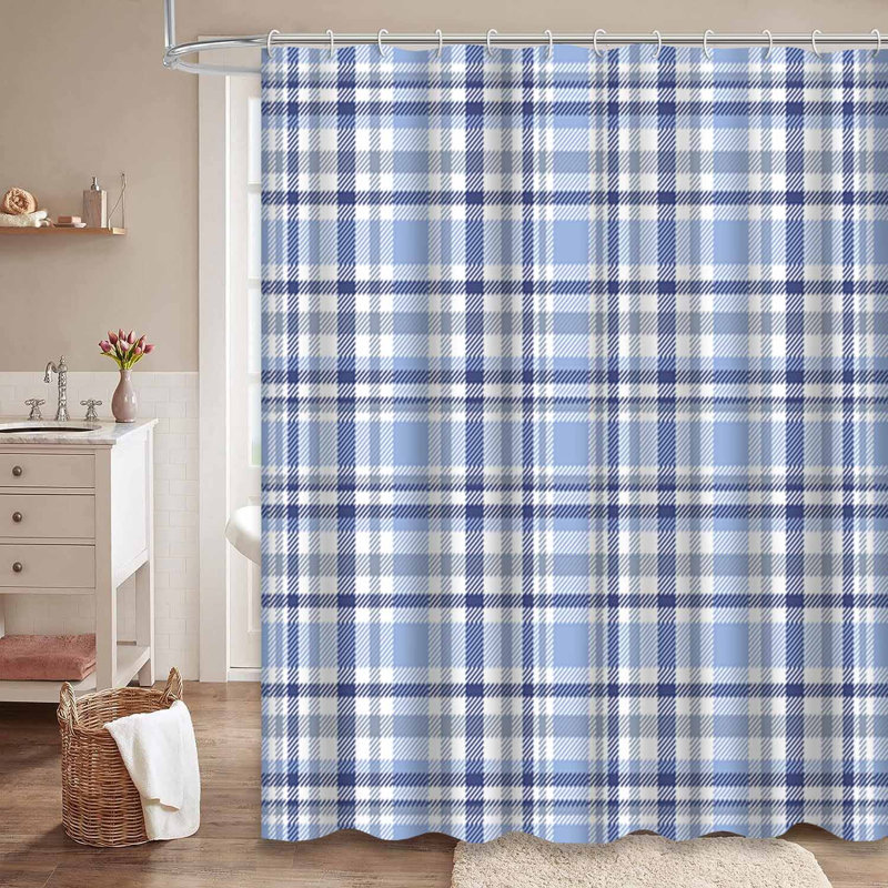 Rideau de douche sans couture à rayures écossaises tartan sans couture avec 12 crochets, L 72 po x l 78 po