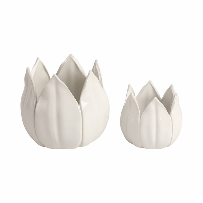 Sagebrook Home 2-Pieces Petal Planters, White, White, 7" H x 8" W x 8" D