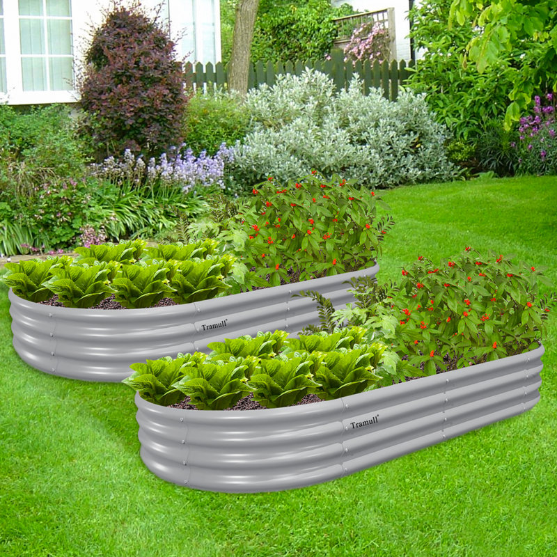 Ensemble de 2 jardin surélevé, ensemble de jardin surélevé galvanisé - grande boîte à fleurs en métal avec design ovale pour plantes d'extérieur