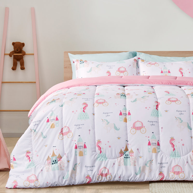 Twin Pink Microfiber Princess Castle Comforter Set