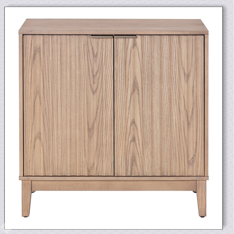 Elegant 2-Door Wooden Storage Cabinet With Fluted Doors And Brass Handles For Organized Living, Natural Ash