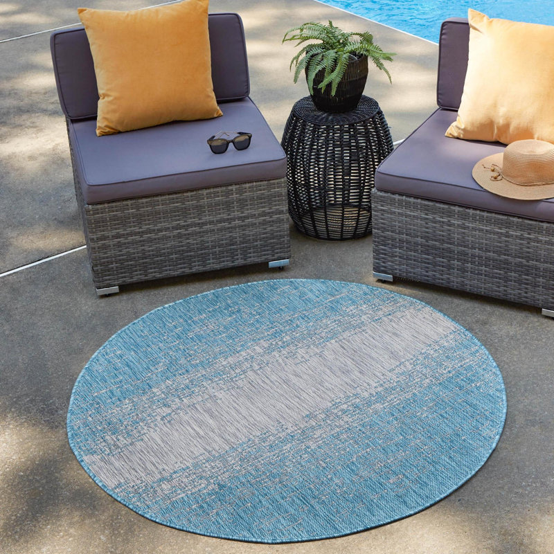 Tapis d'extérieur Iris couleur océan, Rond 10 pi 8 po