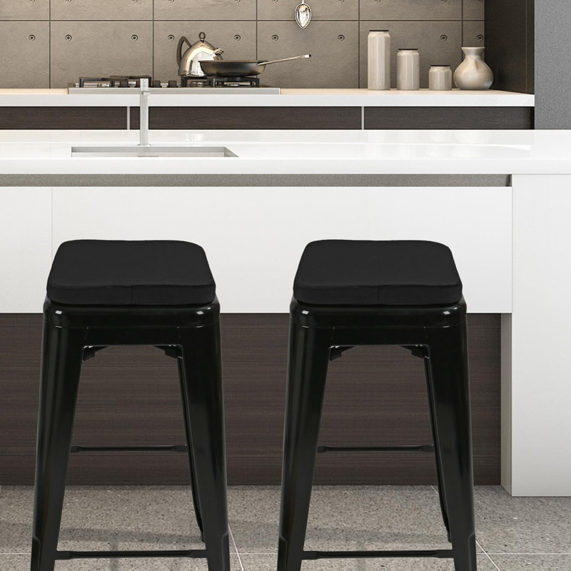 Velvet Magnetic Metal Stool Cushions Set Of 2, Luxury Comfortable Kitchen Cafe Stackable Bar Stool Seat Pads (Square, Black, 2)