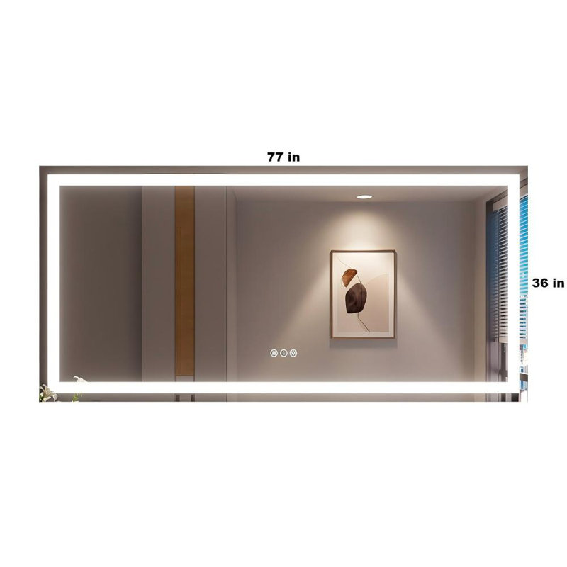 Devonnte Rectangle LED Wall Mirror, Dimmable Vanity Lighted Mirror, 77" x 36"