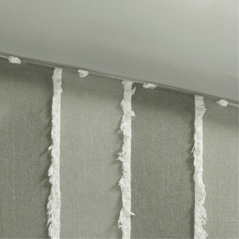 Ensemble d'édredon en coton 3 pièces sauge, Édredon pour très grand lit + 2 taies décorativ, Sauge / rayé