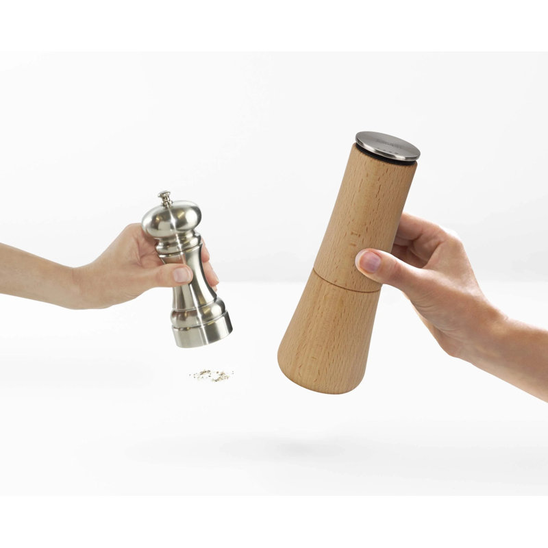 Natural Beech Wood No-Spill Pepper Mill with Stainless Steel Top