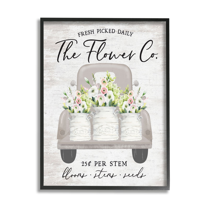 Signe de fleur antique rétro, H 14 po x l 11 po x P 1,5 po, Giclée encadrée noir minuit