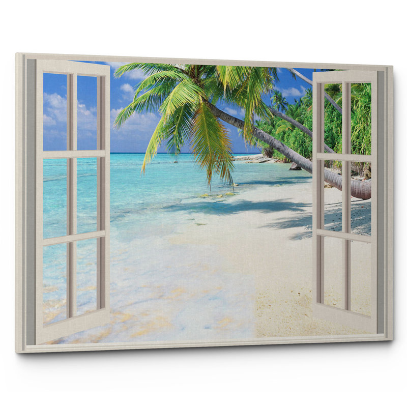 Tropical Palms Window View - Wrapped Canvas Print