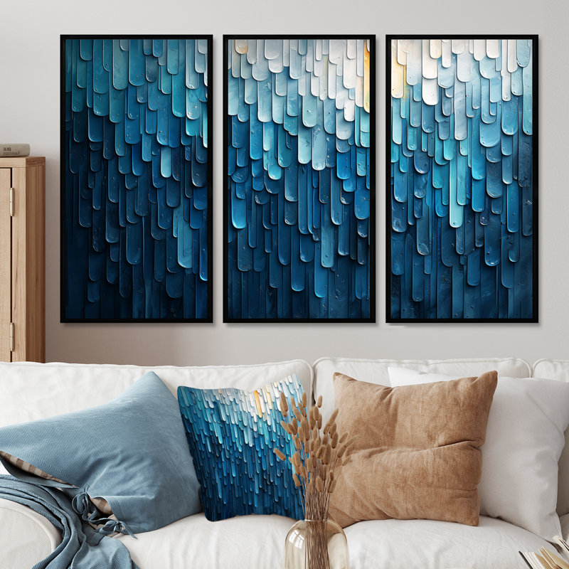 «Drip Paint» de Blue Cubic Matrix II - art mural peinture goutte à goutte - 3 panneaux, H 28 po x l 36 po, Noir