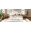 Grand lit plateforme tapissier à profil bas avec support à lattes en bois massif et tissu bouclé pour un confort moderne-129742406