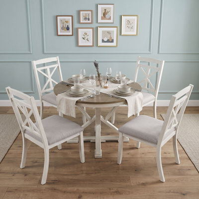 Retro Extendable Round Dining Table Set with 4 Upholstered Chairs
