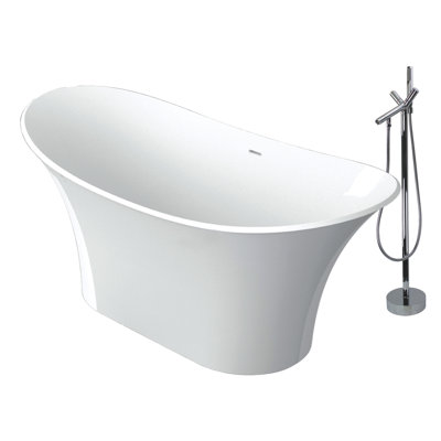Anais 60'' x 30'' Freestanding Soaking Stone Bathtub with Faucet