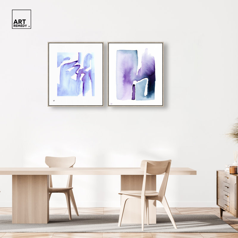 "Violetas and Blue Hues", ensemble de décorations murales sur toile encadrées par Art Remedy, cadre blond, 30 x 36