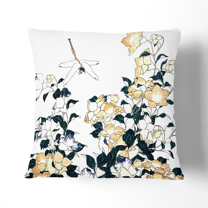 Dragonfly And Bellflower Square Throw Cushion, 55cm H x 55cm W x 20cm D, Stone