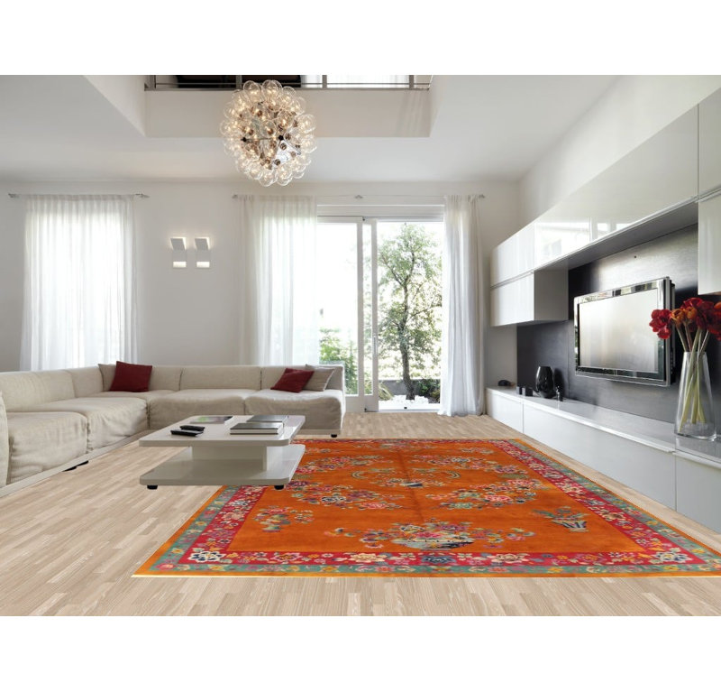 Tapis orange art déco orange avec teinture végétale orange 11 x 18