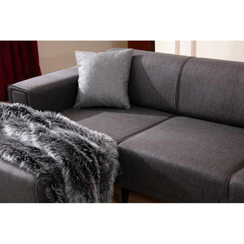 Élégant canapé-lit d'angle, gris foncé, 82,3 po x 33,5 po x 30,3 po | Structure en bois de hêtre durable et en carton, tissu 100% polyester | Mécanisme de dossier pivotant, coussins en mousse souple, parfaits pour les salons peu encombrants