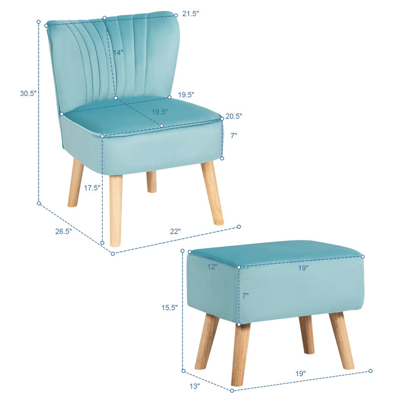 Velvet Slipper Chair with Ottoman, Green Velvet