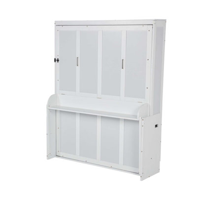 Lit escamotable vertical en bois, lit escamotable mural peu encombrant avec bureau et vérins à gaz, idéal pour la vie moderne et maximiser l'efficacité