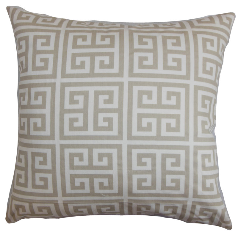 Paros Geometric Feather Reversible Throw Pillow, 22" x 22", Sherbet / Soft Grey