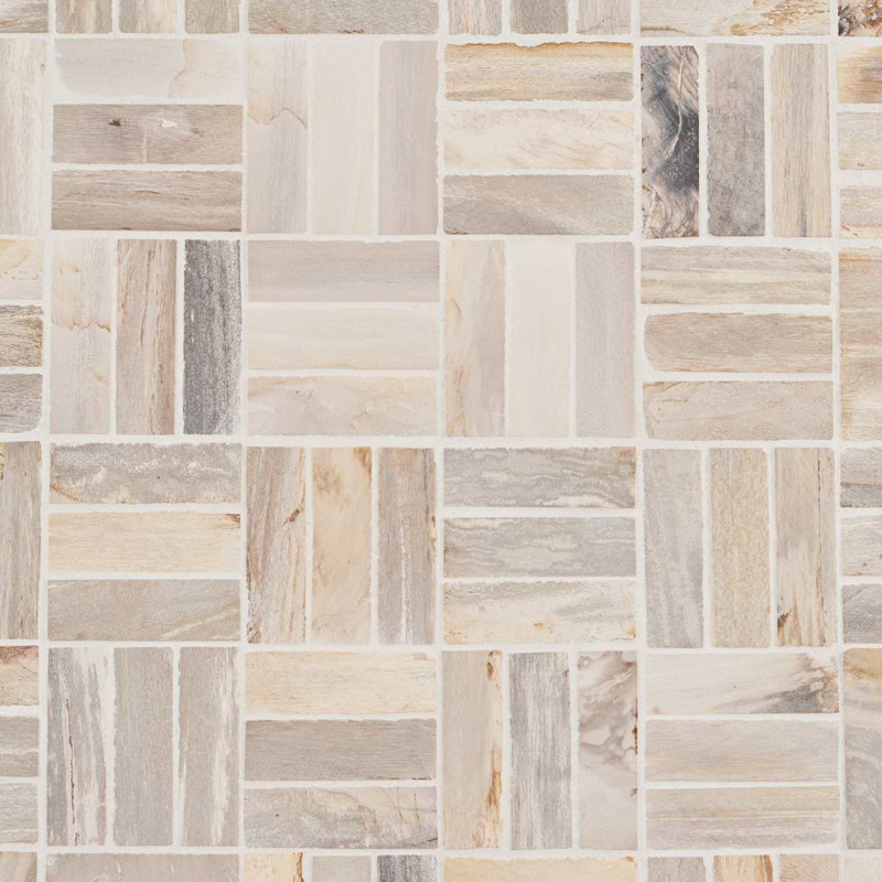 Fossil Basketweave 1X4 Petrified Stone Mosaic