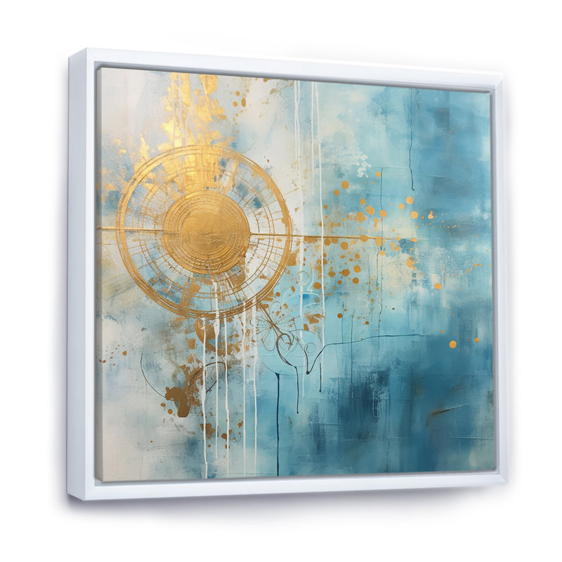 Bleu sarcelle, sensibilité circulaire, aquarelle I - reproduction, Cadre flottant blanc, H 24 po x l 24 po x P 1 po