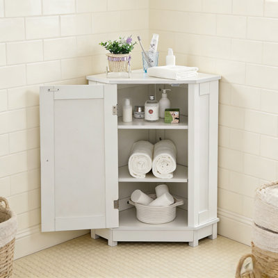 Bathroom Cabinet Triangle Corner Storage Cabinet With Adjustable Shelf Modern Style MDF Board