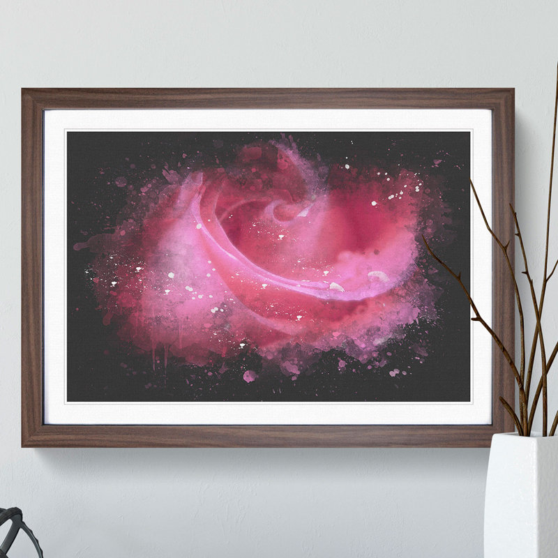 Pink Rose Flower Vol.8 - Picture Frame Graphic Art, 65cm H x 90cm W x 2cm D, Black Framed