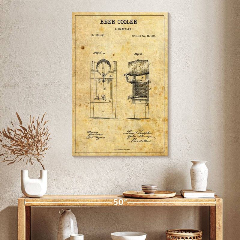 «Beer Cooler», brevet sur toile, H 39 po x l 26 po x P 1,25 po