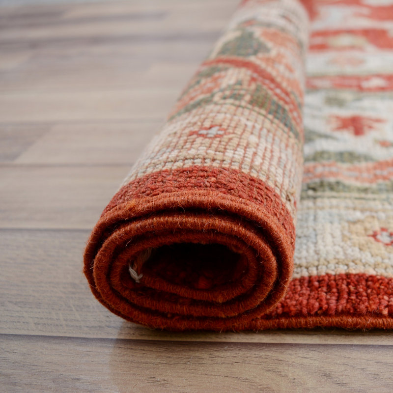 Tapis en laine rouge/beige 8 pi x 9 pi 10 po one-of-kind à la main-noué la new age oushak Lockbourne