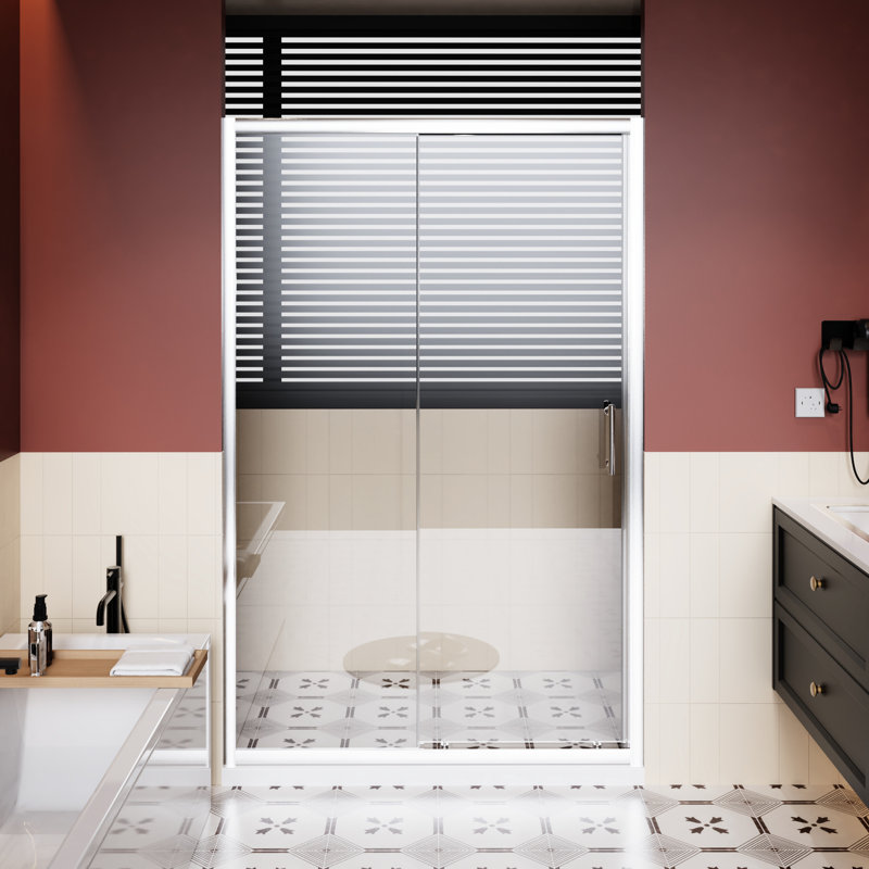 Porte de douche coulissante simple H 72 po, réglable 48 W, verre trempé transparent de 1/5 po d'épaisseur, finition, cadre facile à nettoyer, cadre en alliage d'aluminium, installation réversible, entretien