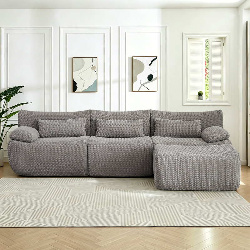 Chifley L-Shaped Modular Sectional, Cloud Boneless Couch with 1 Ottoman, Gray Corduroy, Gray Corduroy