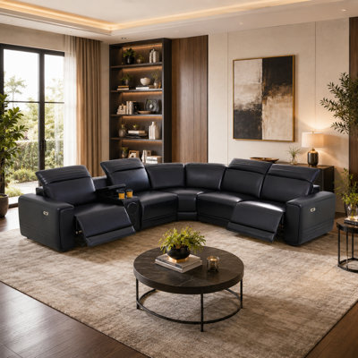 Ensemble de canapé modulaire inclinable électrique en cuir noir 6 pièces avec console et coin