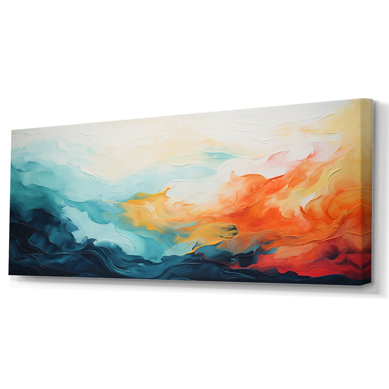 Azur bleu jaune fusion 1 - art mural abstrait, Toile tendue, H 28 po x l 60 po x P 1,5 po