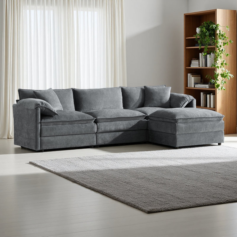 103" Chenille Modular Sectional Sofa With Deep And Wide Seat,L Shaped Cloud Couch Set With Double Cushions,4 Seat Sofa With Movable Ottoman