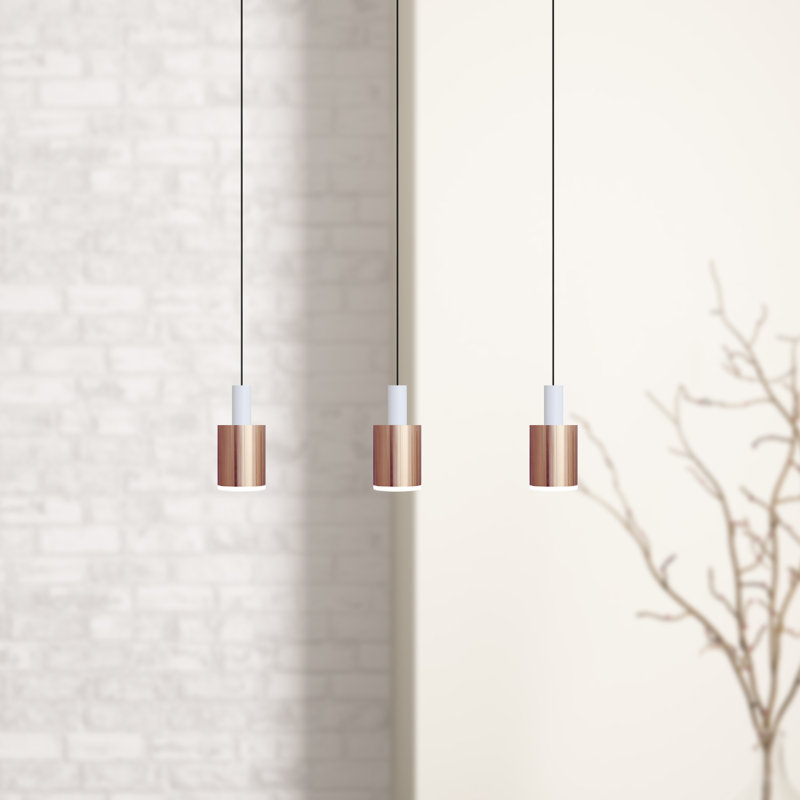 Luminaire suspendu linéaire à 3 lumières pour îlot de cuisine Essoura, Blanc / Cuivre