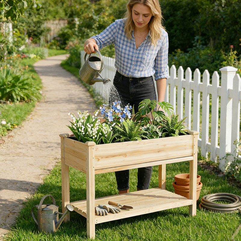 Raised Garden Beds With Water Collection Tray, 3 Drainage Holes, Elevated Reinforced Large Planter Box For Gardening