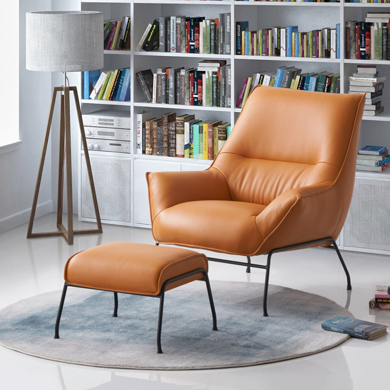 Fauteuil d'appoint et repose-pieds en cuir fleur, Grès