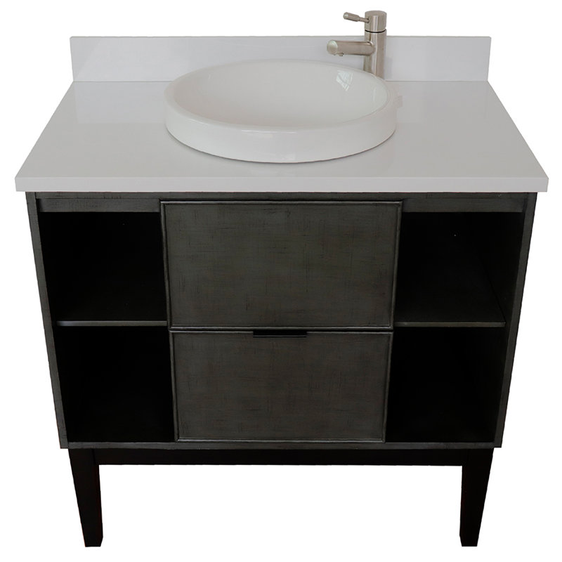 37'' Single Bathroom Vanity with Top, White Quartz