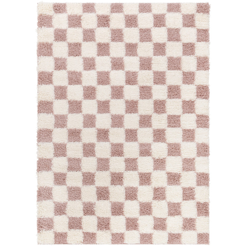 Tapis en polypropylène à carreaux rose Rafe, Rectangle 7 pi 10 po x 10 pi 2 po