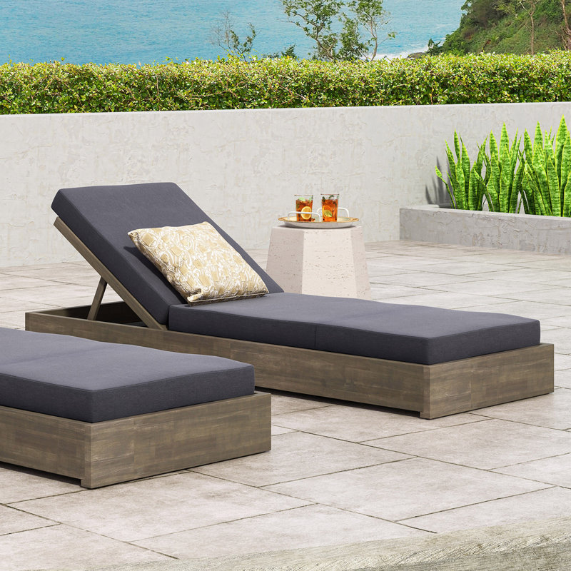 Beaubien Outdoor Wood Chaise Lounge, Dark Grey, 2